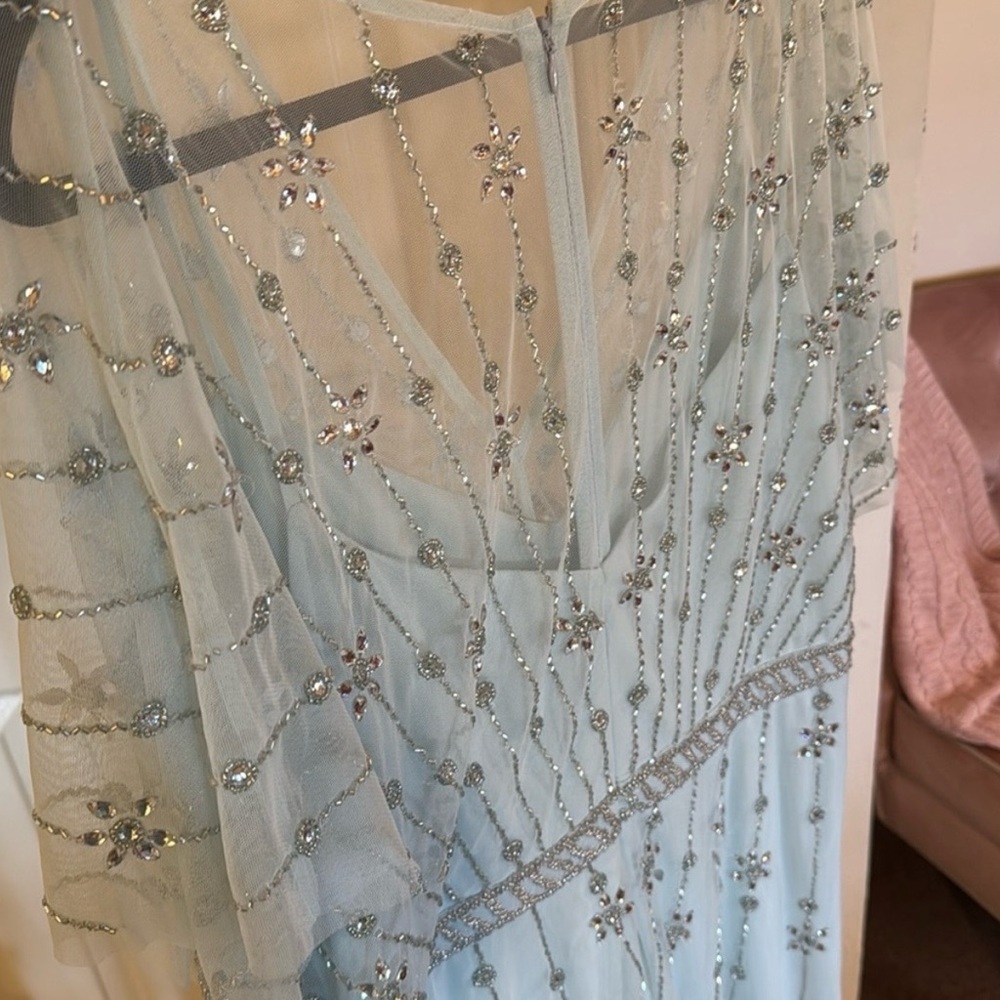 Mac Duggal Ice Blue Beaded V-Neck Maxi Dress - Picture 6 of 9